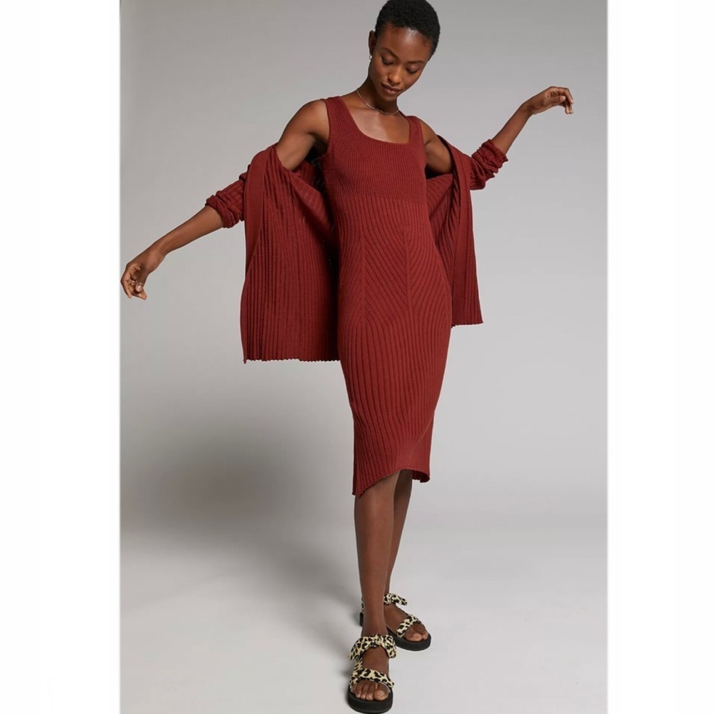 Anthropologie Colleen Ribbed Dress Sweater Cardigan Set